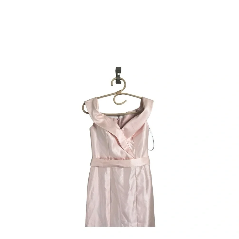 Alfred Sung D760 Off-The-Shoulder Satin Gown in Blush with Slit Size 0 NEW - Picture 7 of 14